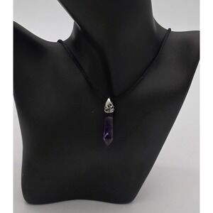 Amethyst Crystal Point Pendant Black Cord Included #0284